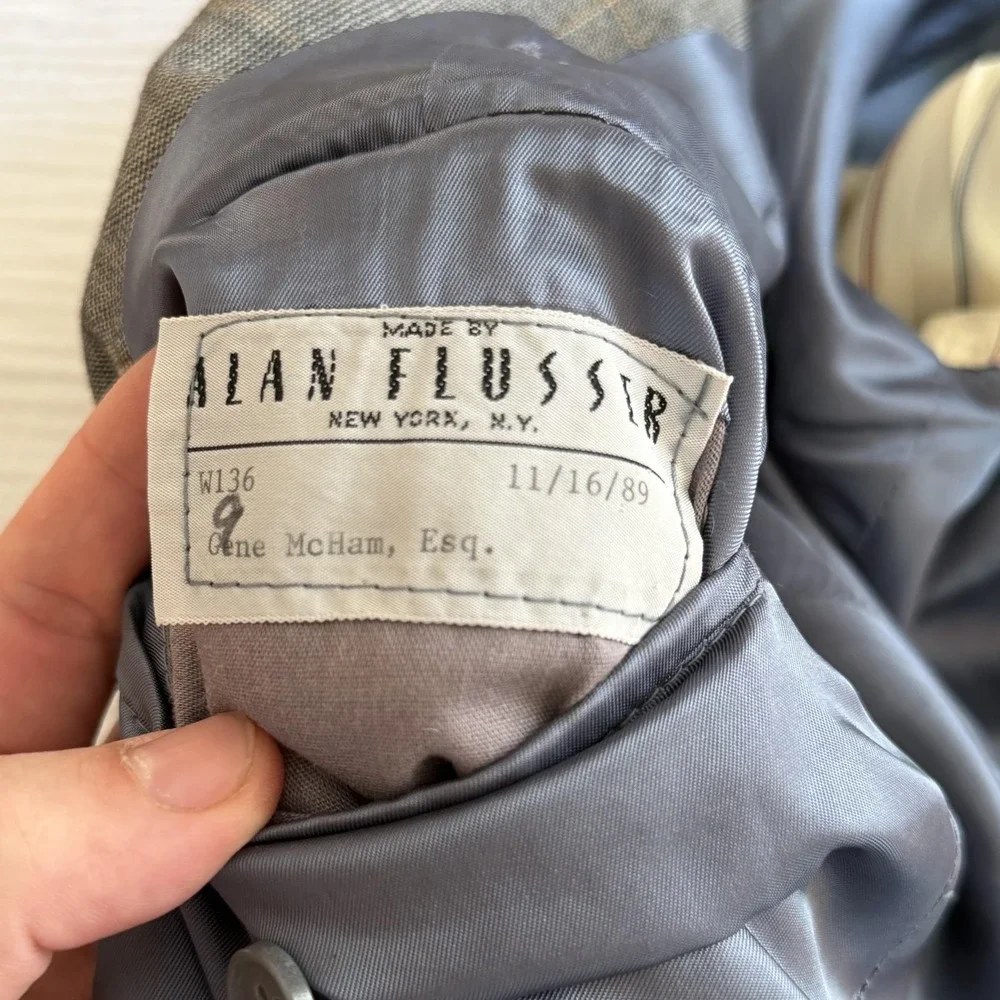 Vintage Alan Flusser Sport Coat Mens 44R Gray Glen Plaid Wool Tweed 80s Academia